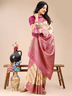 Shree Shyam Fashion Aura Silk Cream Magenta Banarasi Silk Saree