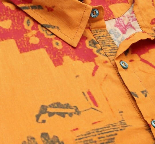 Mustard Men Pure Cotton Relaxed Opaque Printed Casual Resort Shirt - Mahotsav