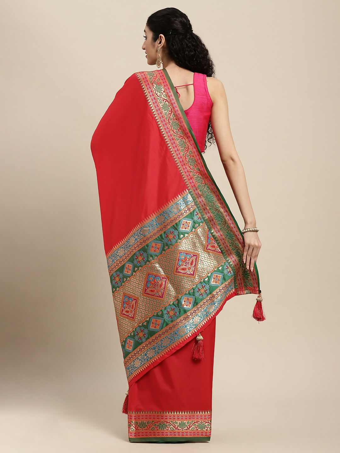 Shree Shyam Fashion Silk Blend Red Saree - Distacart