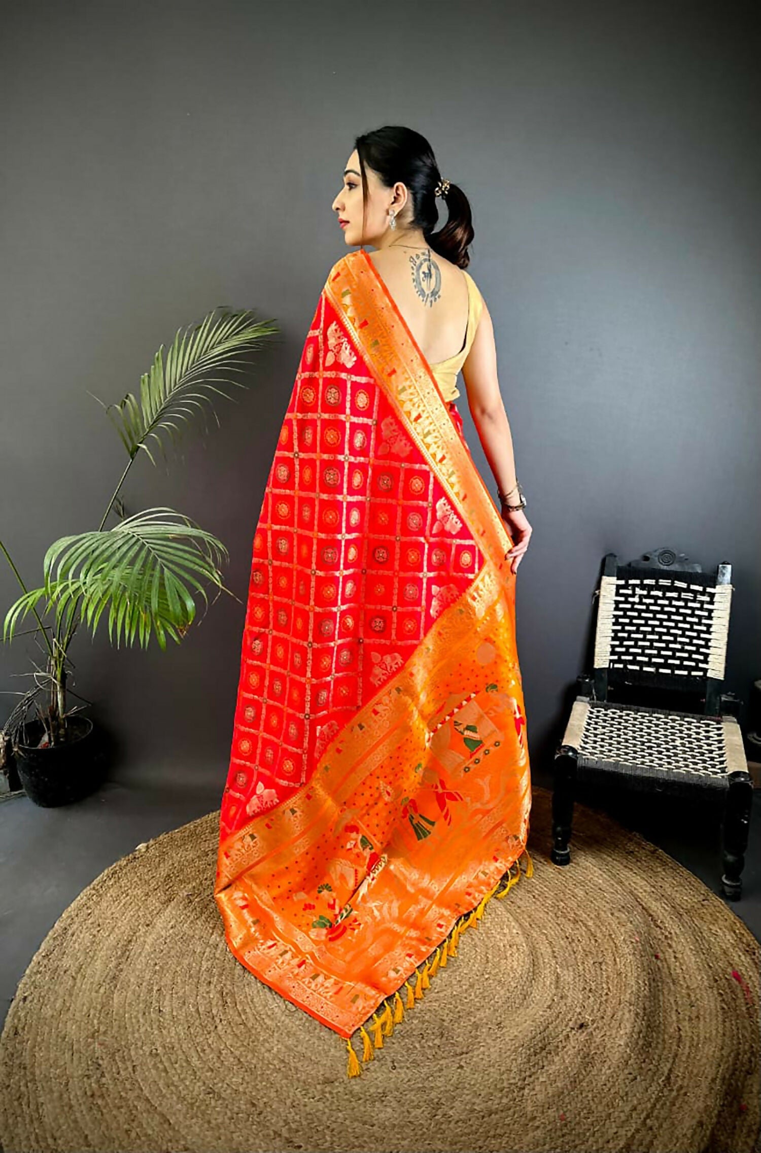 Joban Fashion Red Butti Motifs Soft Silk Patola Saree - Distacart