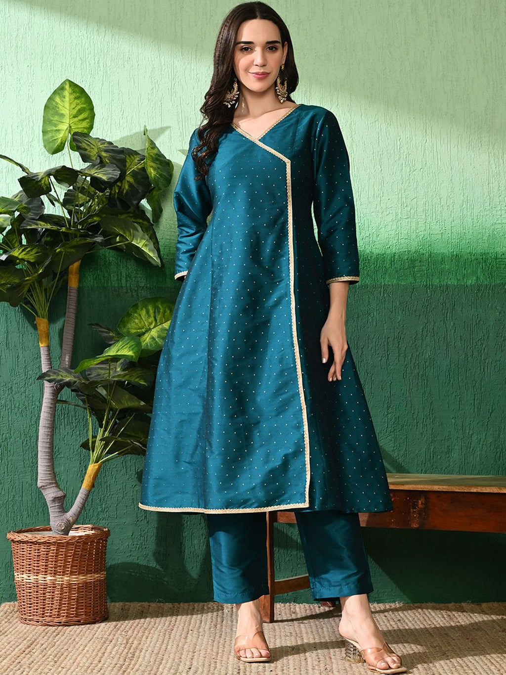 Sangria Printed A-Line Kurta With Trouser