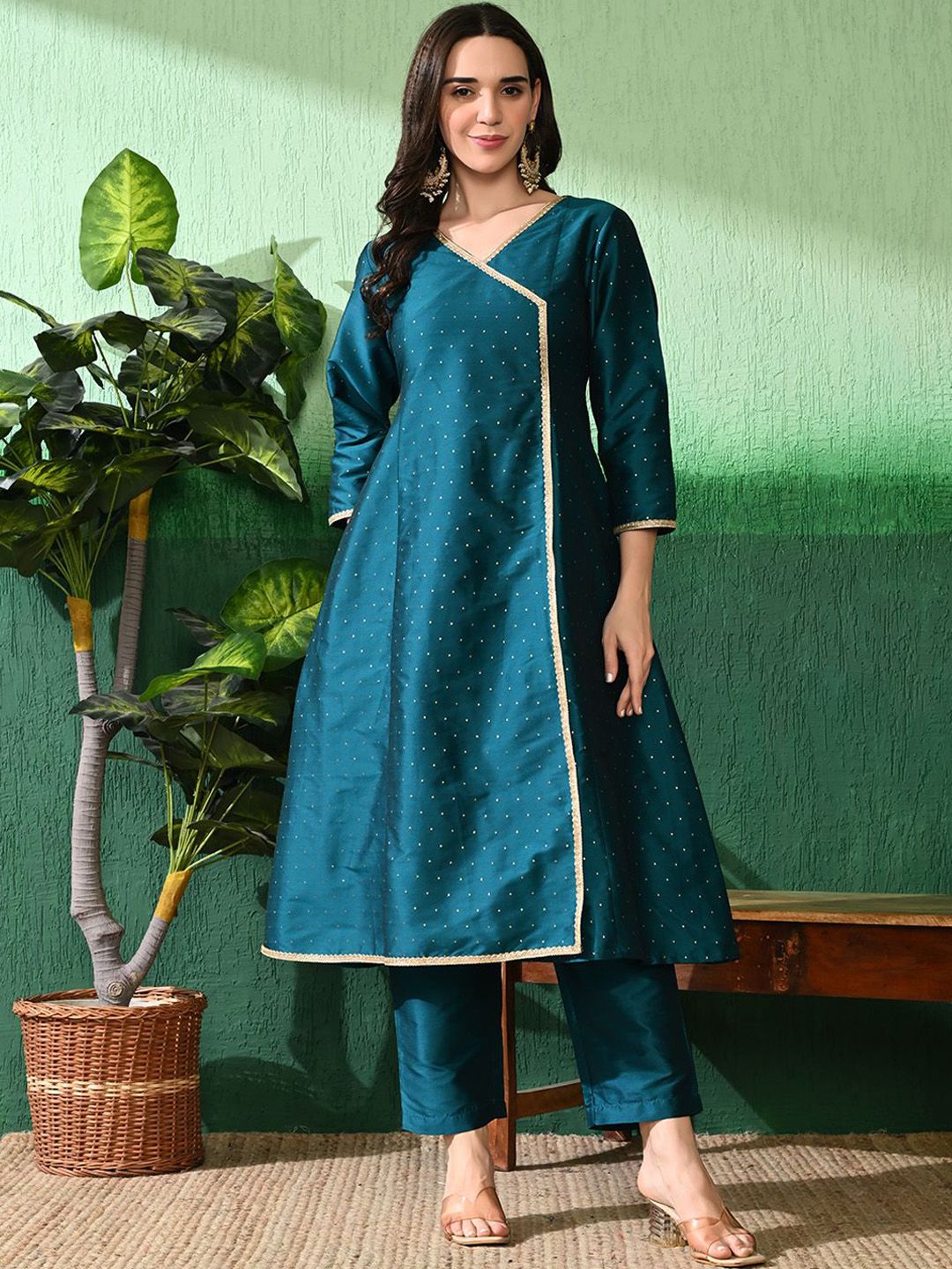 Sangria Printed A-Line Kurta With Trouser