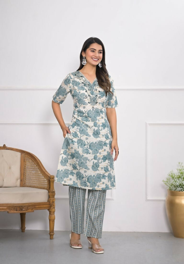 Festive Wear Ethnic Off White chanderi Stitched Suit - Anbazaar