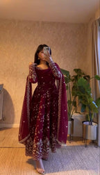Teeya Creation Maroon Color Faux Georgette Long Party Wear Gown - Distacart