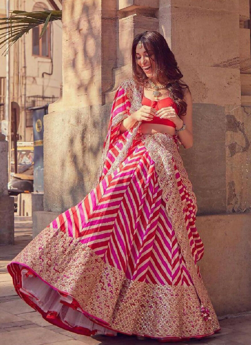 Jyoti Fashion Red & Pink Digital Print with Sequin Codding Embroidered Georgette Lehenga Choli with Dupatta