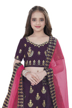 Dwiden Purple Kamal Tafetta Sattin Semi-Stitched Girl's Lehenga Choli
