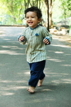 Mhyssa Manny Full Sleeve Beige T-shirt With Blue Pants Set For Kids