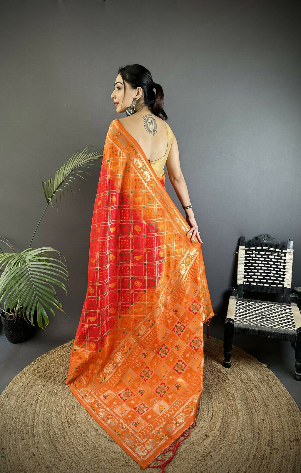 Joban Fashion Orange Geometric Pattern Soft Silk Patola Saree - Distacart