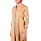 Aniyah Cotton Floral Print Anarkali Kurta In Beige (AN-165K)