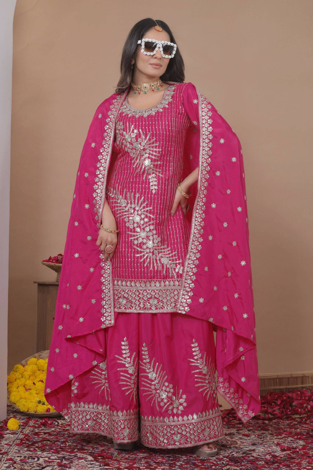 Lehenga Mart Designer Sharara Suit With Kurta, Sharara, Dupatta For Women-Pink - Distacart