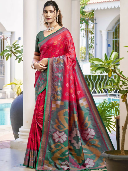 Anaita Red Silk Saree With Blouse Piece