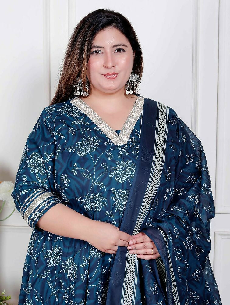 Miravan Plus Size Women'S Jashn Hand Block Printed Ethnic Anarkali Kurta And Dupatta - Distacart