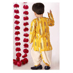 Little Bansi Boys Yellow and Cream Color Feather print Kurta and Dhoti