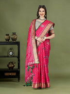 Lorenvalley Fashion Pink Patola Silk Woven Design Zari Meenakari Weaving Saree