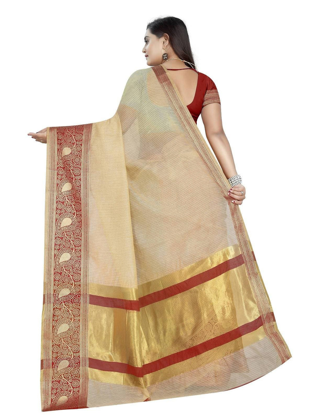 Vamika Banarasi Jaquard Cream Weaving Saree