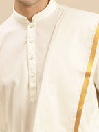 Ramraj Cotton Premium Wedding Cream Readymade Panchakacham,Kurta & Towel Set RP Jari