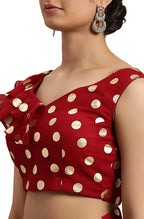 Janasya Women's Red Poly Georgette Printed Saree With Blouse Piece