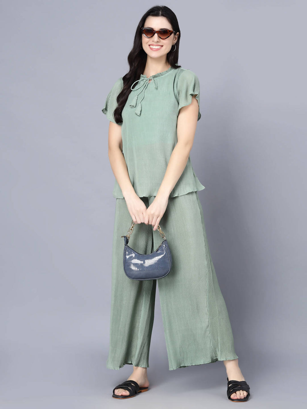 Myshka Women Green Top with Palazzos - Distacart