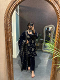 Vastranavya Blue Velvet Front Embroidery Work Kurta With Bottom & Dupatta - Distacart