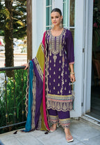 Anaita Purple Premium Embroidered Chinon Stitched Salwar Suit - Distacart