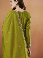The52 Light Green Women's Beautiful Vichitra Silk Fabric Embroidered Work Flared Anarkali Pant and Dupatta Set - Distacart