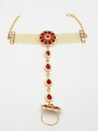NVR Women's Red Gold-Polished Stone Studded Handcrafted Ring Bracelet - Distacart