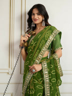 Ai Fashion Green Georgette Rajwadi Bandhani Print Party Wear Saree - Distacart