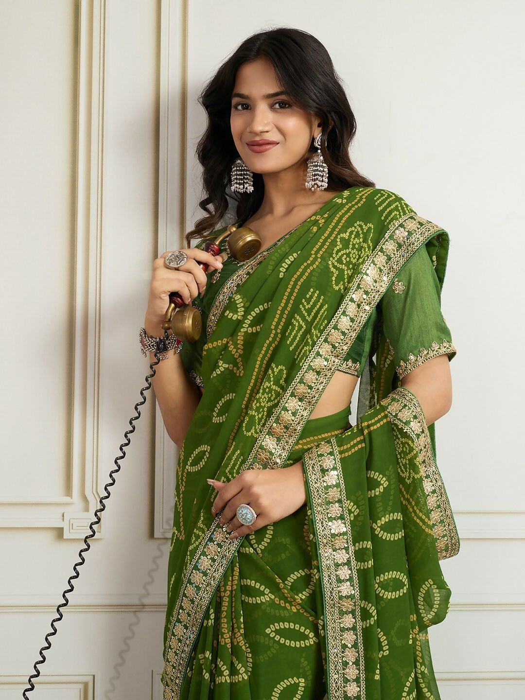 Ai Fashion Green Georgette Rajwadi Bandhani Print Party Wear Saree - Distacart