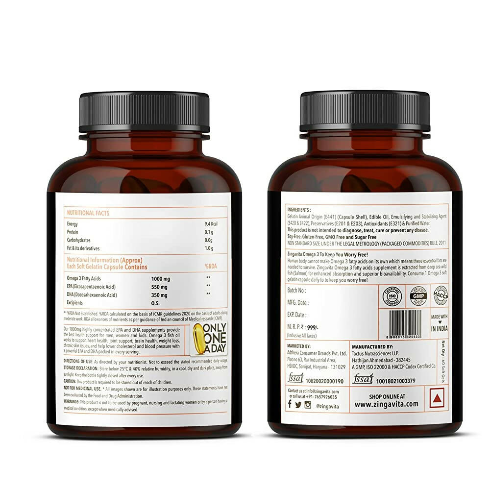 Zingavita Triple Strength Omega 3 Fish Oil 1000 mg Softgel Capsules - Distacart