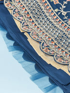House of Panchhi Teal Net Semi stitched Coding and Mirror Work Lehenga Choli