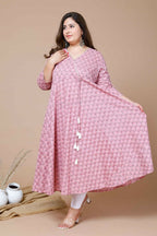 Miravan Women's Pink Plus Size Cotton Floral Print Long Anarkali Kurta