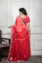 Morchari Red Crepe Hand Embroidery Saree And Stitched Blouse - Distacart