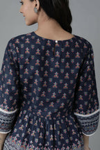 Juniper Women Indigo Cambric Printed A-Line Tunic - Distacart