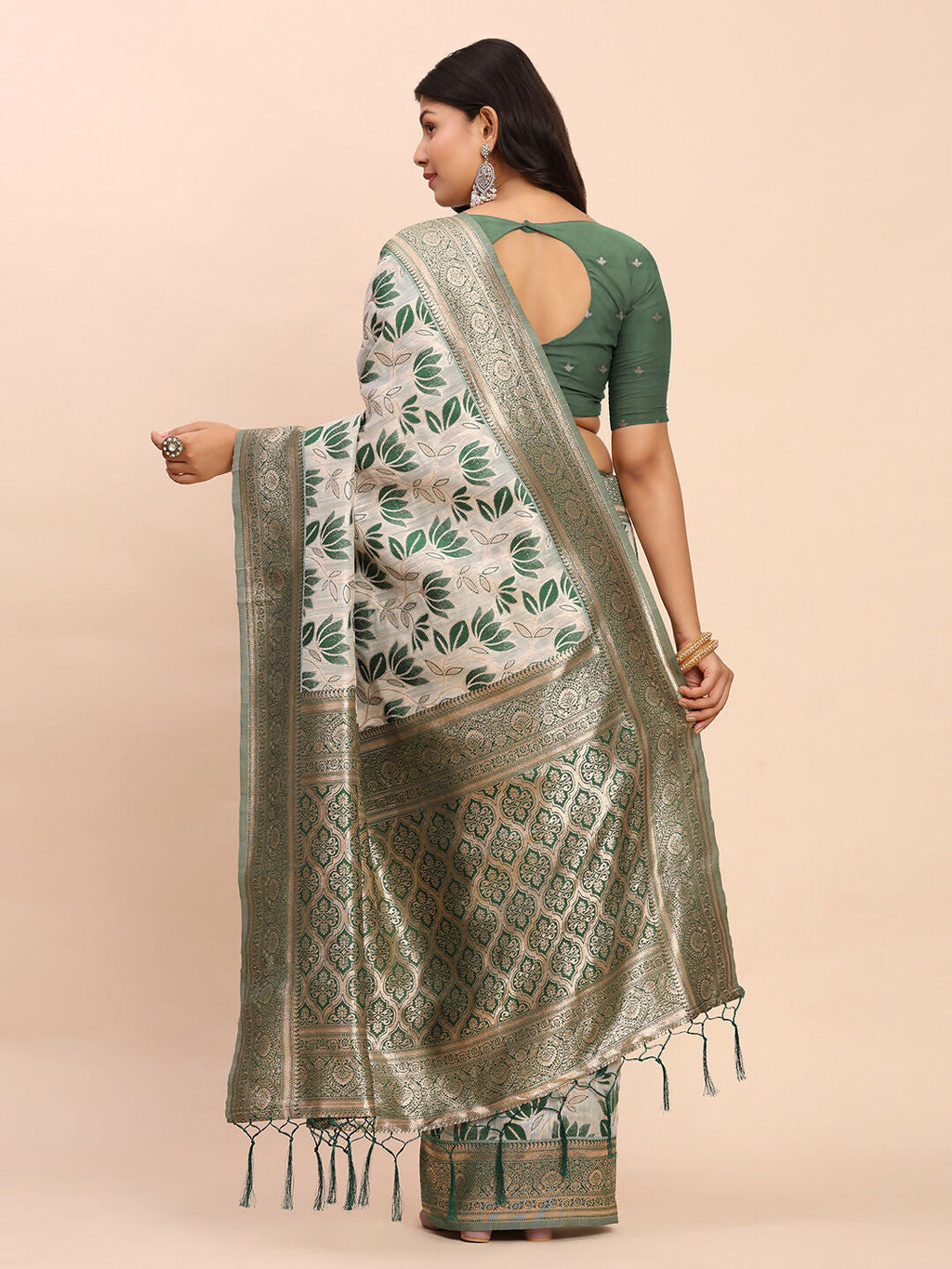 Shree Shyam Fashion Linen Cotton Green Saree - Distacart