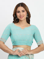 Shree Shyam Fashion Linen Cotton Sea Green Saree - Distacart