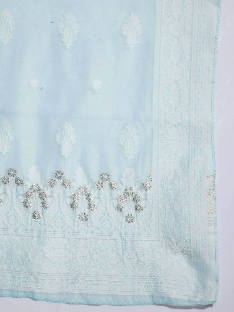 Myshka Women Blue Printed Kurta & Palazzos With Dupatta - Distacart