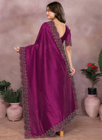Vellora Wine Lycra Swarovski Stone Work Party Wear Saree - Distacart