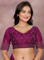 Vellora Wine Lycra Swarovski Stone Work Party Wear Saree - Distacart
