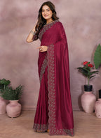 Vellora Maroon Lycra Swarovski Stone Work Designer Saree - Distacart