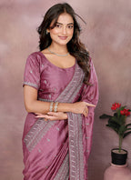Vellora Dusty Pink Vichitra Silk Embroidery Work Saree - Distacart