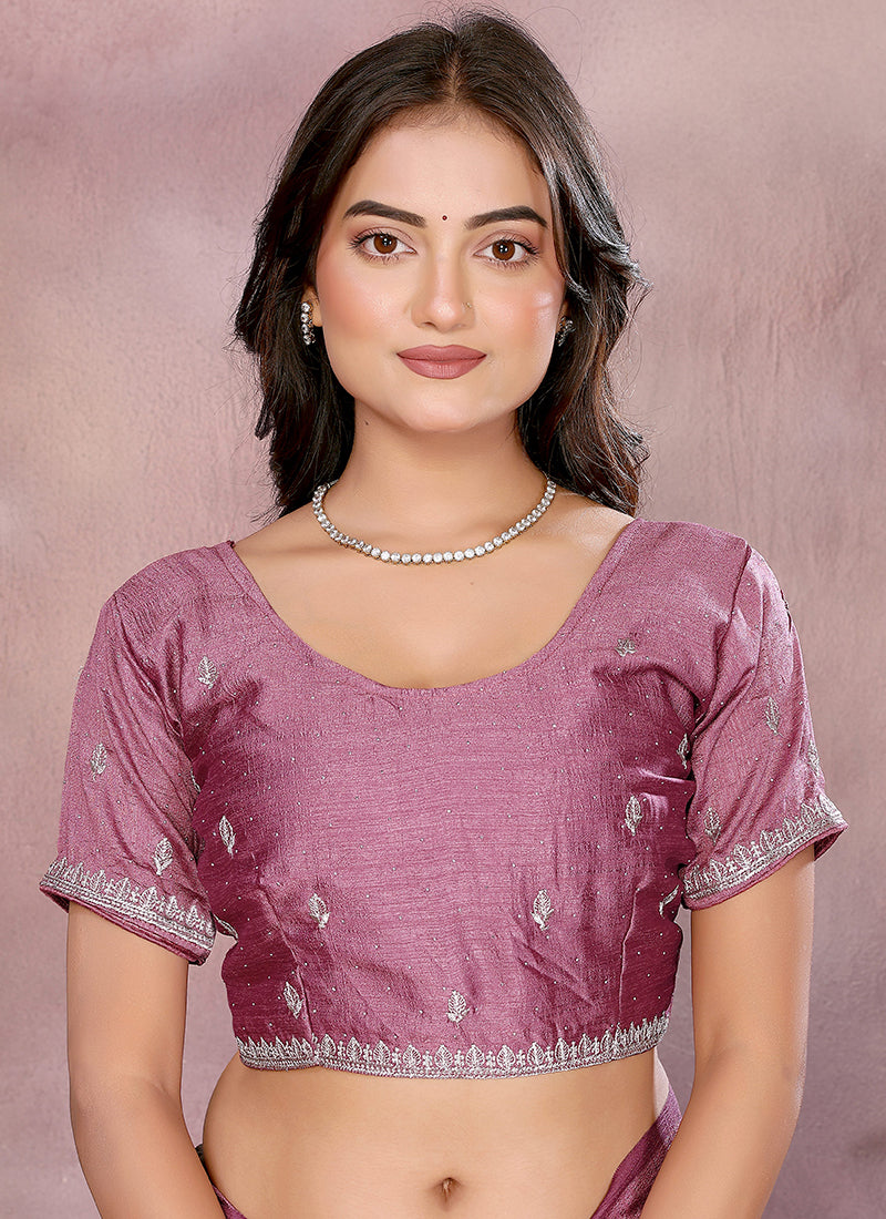 Vellora Dusty Pink Vichitra Silk Embroidery Work Saree - Distacart