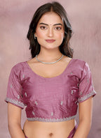 Vellora Dusty Pink Vichitra Silk Embroidery Work Saree - Distacart