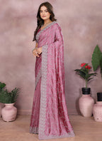 Vellora Dusty Pink Vichitra Silk Embroidery Work Designer Saree - Distacart