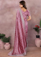 Vellora Dusty Pink Vichitra Silk Embroidery Work Designer Saree - Distacart