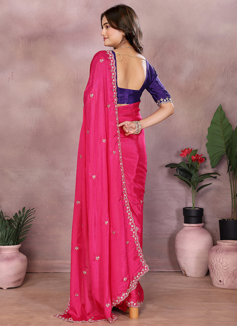 Vellora Rani Chinon Embroidery & Hand Moti Work Saree - Distacart