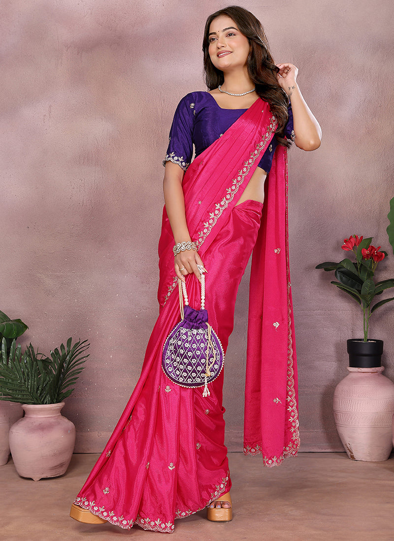Vellora Rani Chinon Embroidery & Hand Moti Work Saree - Distacart