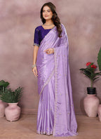 Vellora Purple Chinon Embroidery & Hand Moti Work Saree - Distacart