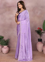 Vellora Purple Chinon Embroidery & Hand Moti Work Saree - Distacart
