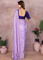 Vellora Purple Chinon Embroidery & Hand Moti Work Saree - Distacart