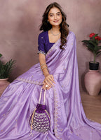 Vellora Purple Chinon Embroidery & Hand Moti Work Saree - Distacart